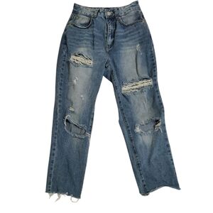 Nasty Gal Light Blue Denim Ripped Jeans